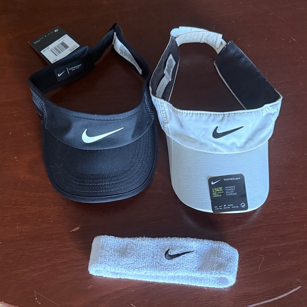 Nike Black and White Sports Visors with Headband